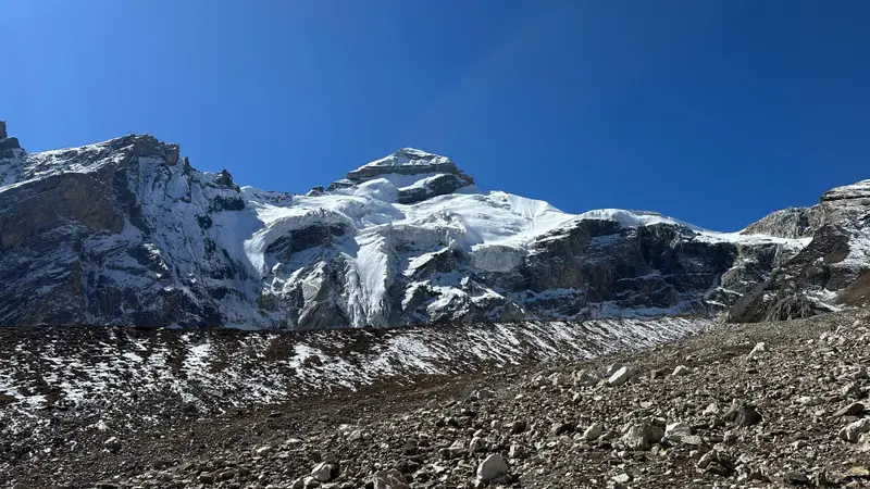 Adi Kailash peak rising over a moraine field